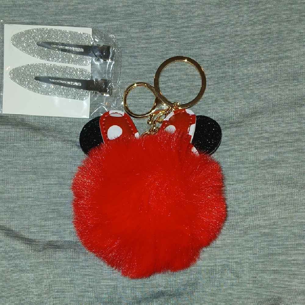 Minnie Mouse Red Pom Pom Keychain